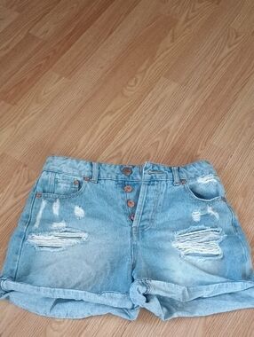 Celebrity Pink Light Blue High Waist Distressed Denim Shorts